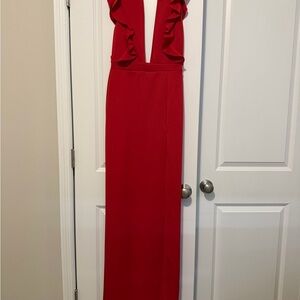 NWT Elegant Red Ruffle Maxi Dress